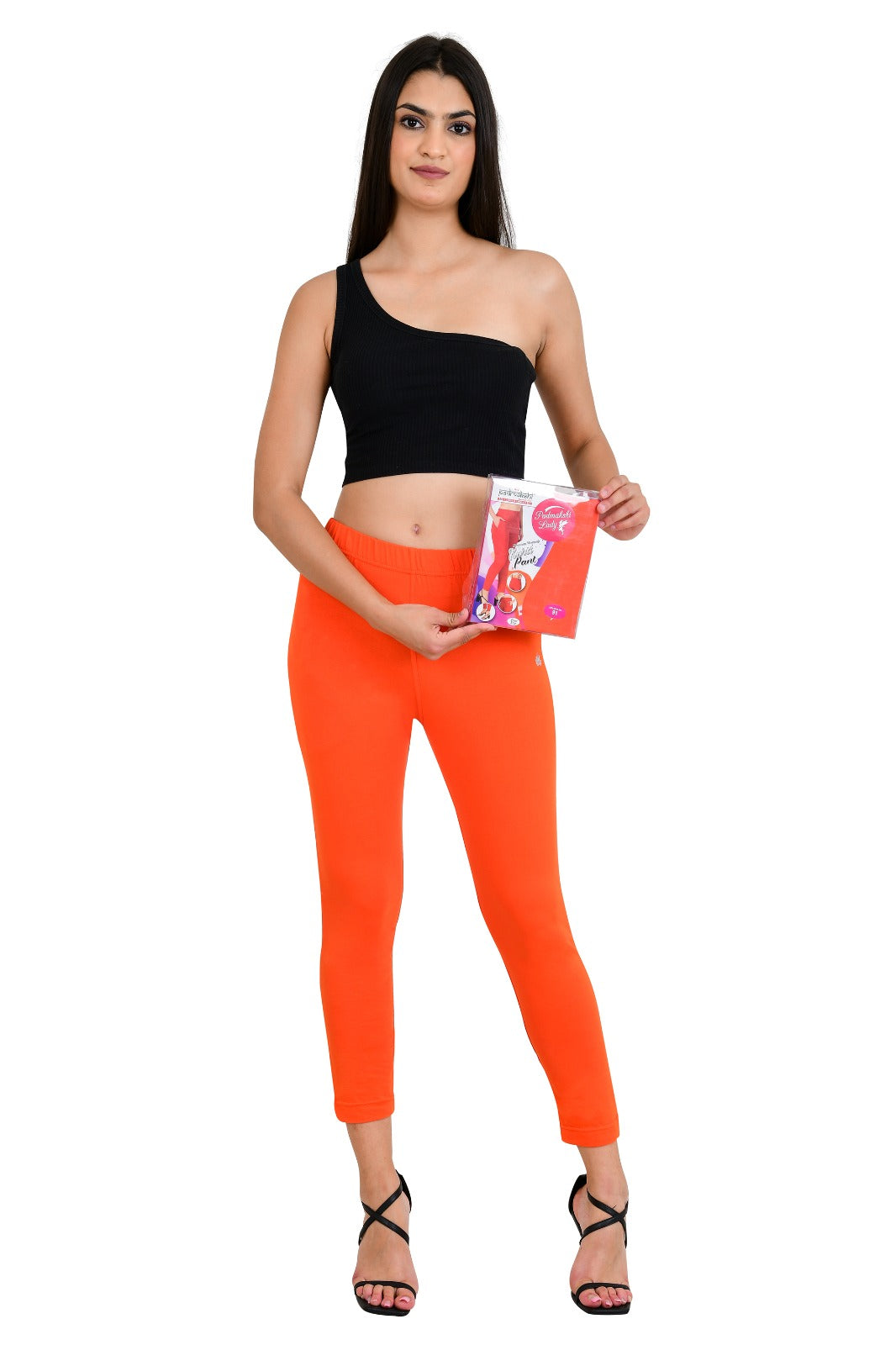 Womens Cotton Mid-Rise Four-Way Stretchable Kurti Pant / Trousers - Orange