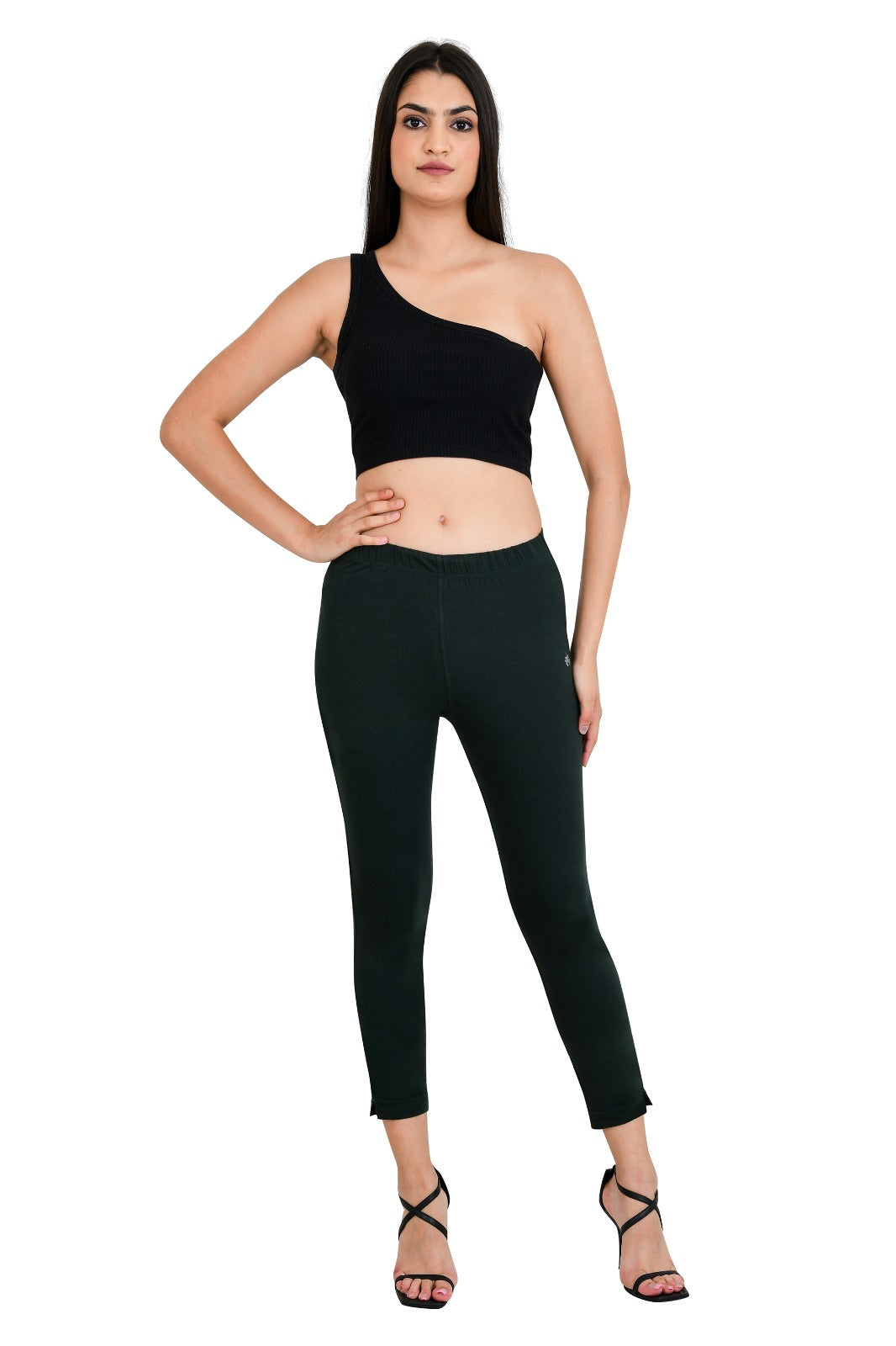 Womens Cotton Mid-Rise Four-Way Stretchable Kurti Pant / Trousers - Green