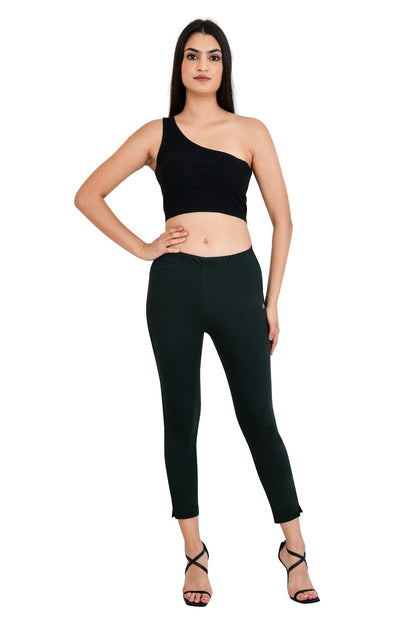 Womens Cotton Mid-Rise Four-Way Stretchable Kurti Pant / Trousers - Green