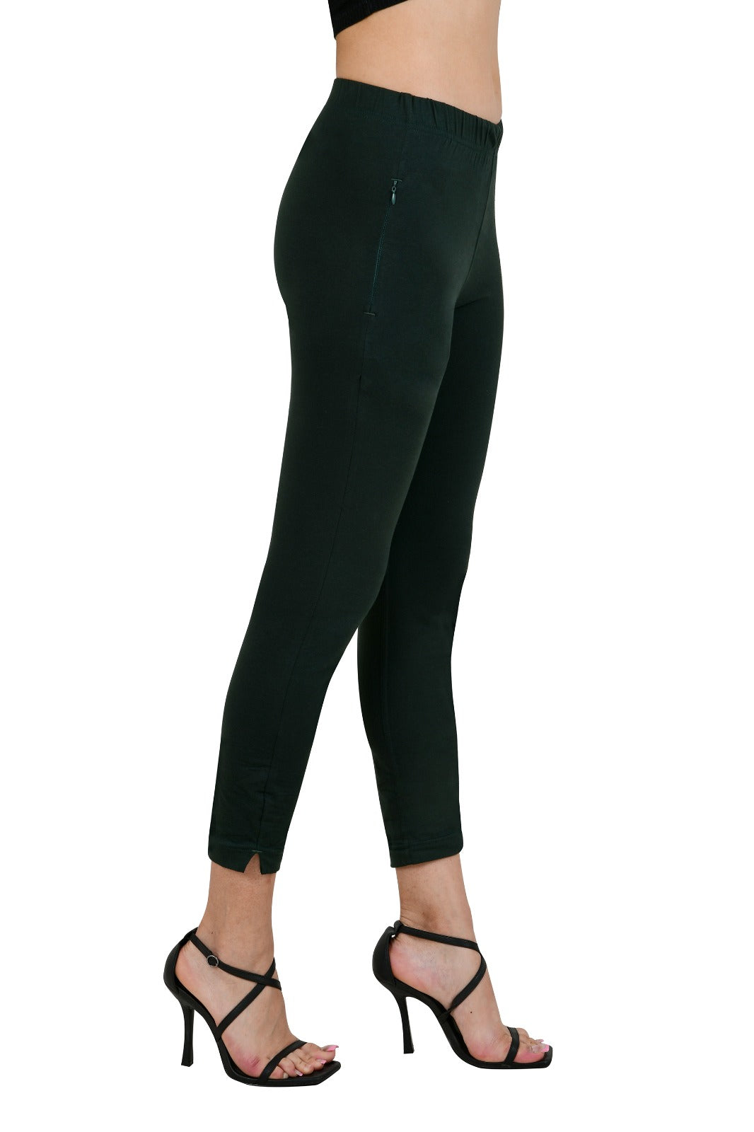 Womens Cotton Mid-Rise Four-Way Stretchable Kurti Pant / Trousers - Green